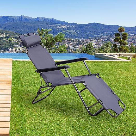 Outsunny Chaise Longue transat 2 en 1 Pliant inclinable Multiposition