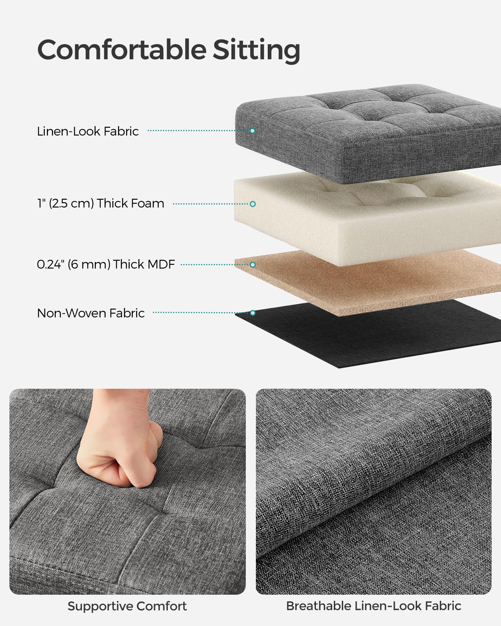 SONGMICS 11.8 Inches Small Folding Storage Ottoman Cube, Storage Footrest, Foot Rest Stool, for Living Room, Bedroom, Dorm, Dark Gray ULSF028G01 - Image 3