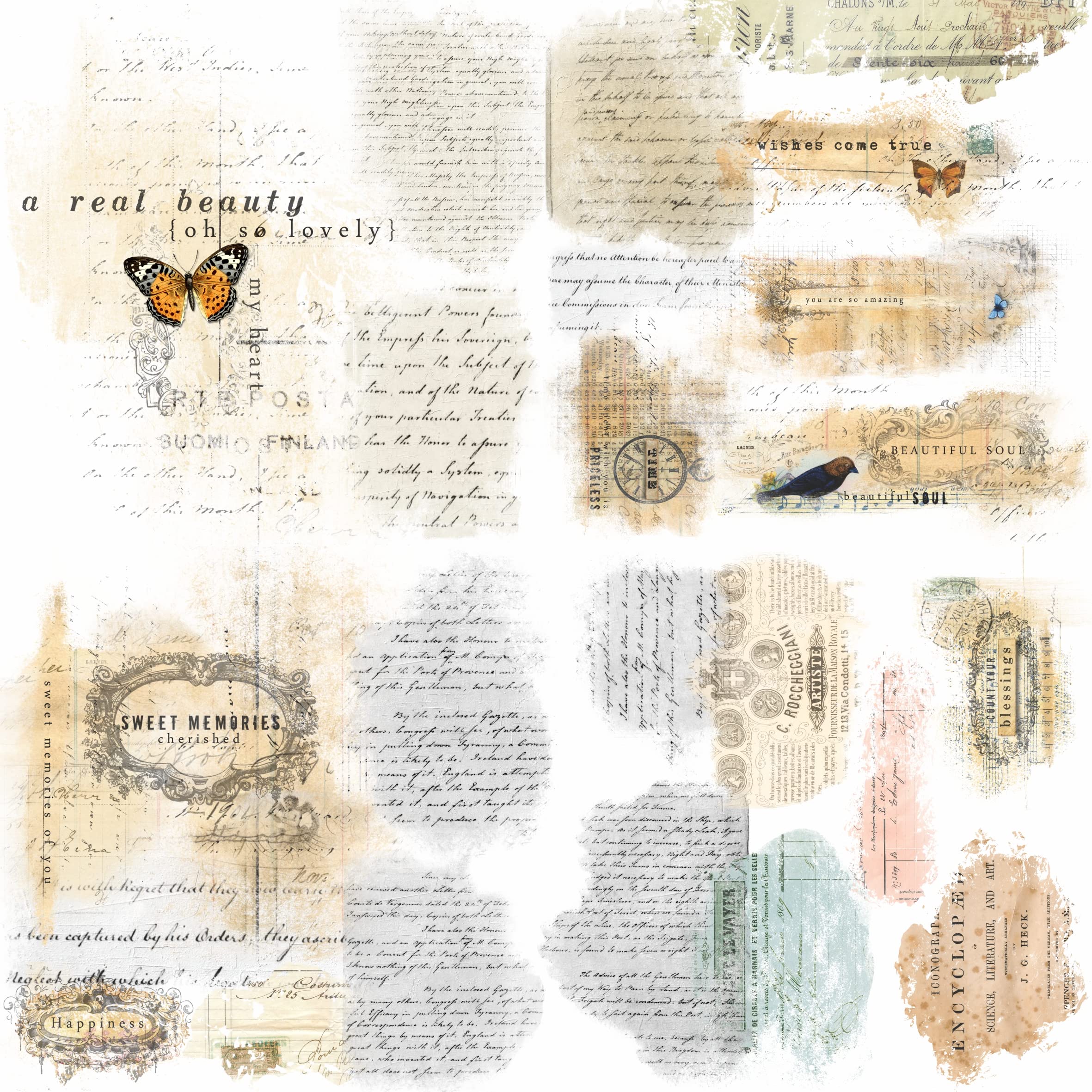 Script Pieces Brand Mulberry Rice Paper Template Stencil, 20.32 x 26.67 cm, 30gsm, Decoupage Crafts, Mixed Media Collage Art