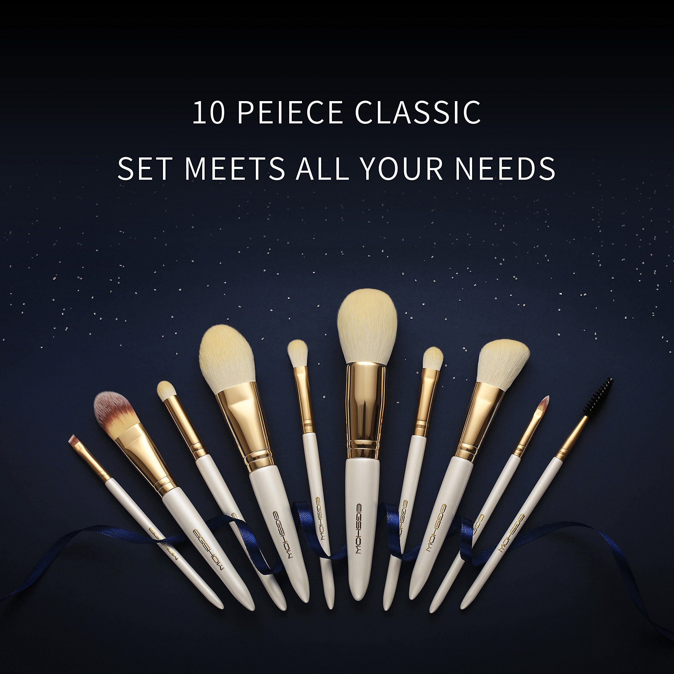 Make Up Brushes EIGSHOW 10pcs Makeup Brush Set Professional Foundation Brush Vegan Cruelty-Free Synthetic Face Powder Blush Eyeshadow Blending Lip Eye Cosmetic Brush Kit Champagne Gold