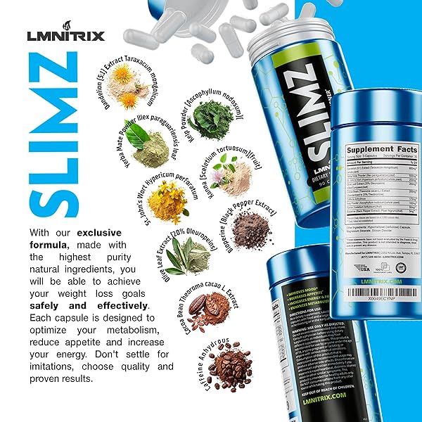 LMNITRIX SLIMZ FAT BURNER & MOOD ENHANCER – DIET PILLS THAT WORK – WEIGHT LOSS SUPPLEMENT – LOSE WEIGHT, GET RID OF STRESS AND TAKE CONTROL OF YOUR WELLNESS JOURNEY – 90 CAPSULES