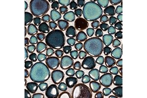 Hominter Artisan Pebble Mosaic Tile Sheet Irregular Blue Green Stone-Look Waterproof Ceramic Shower Floor & Wall Tiles, Kitch