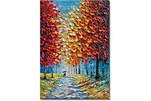 Diathou Art Hand-Painted Modern 3D Abstract Oil Painting 45x30 Inch Large Forest Landscape Vertical red Canvas Wall Art Living Room Bedroom Art Decoration