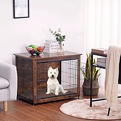 DWANTON Dog Crate Furniture with Cushion, Wooden