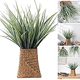 ChopiLine 10Pcs Artificial Grasses in Natural Basket,Woven Wicker Vases with 13.8”Artificial Shrubs Wheat Grass Greenery,Fake Grasses for Home Bathroom Office Farmhouse Decor