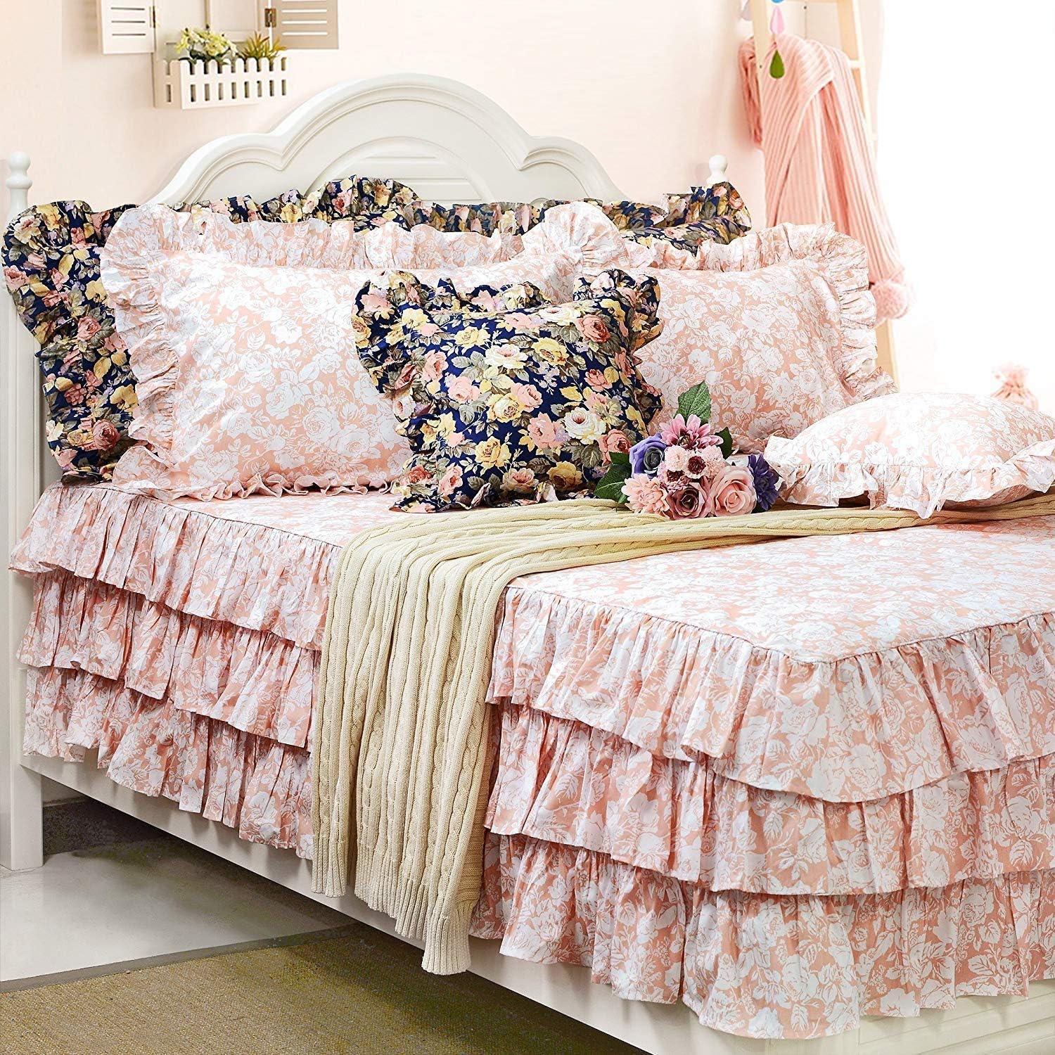 Brandream 3Piece Blush Bedding Set Girls Ruffled Bed Skirt