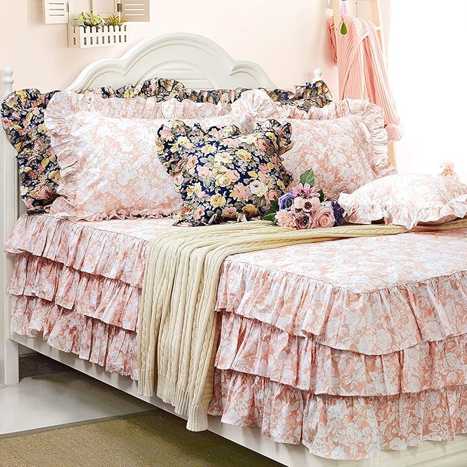 Brandream 3Piece Blush Bedding Set Girls Ruffled Bed Skirt Full Size 18 Inch 100