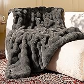 blunique Ultra Soft Cozy Faux Fur Throw Blanket-Fuzzy Plush Thick Bubble Blanket, Fluffy Blanket for Couch, Sofa, Bedroom, and Living Room, 50x60 Inches, Dark Grey Taupe