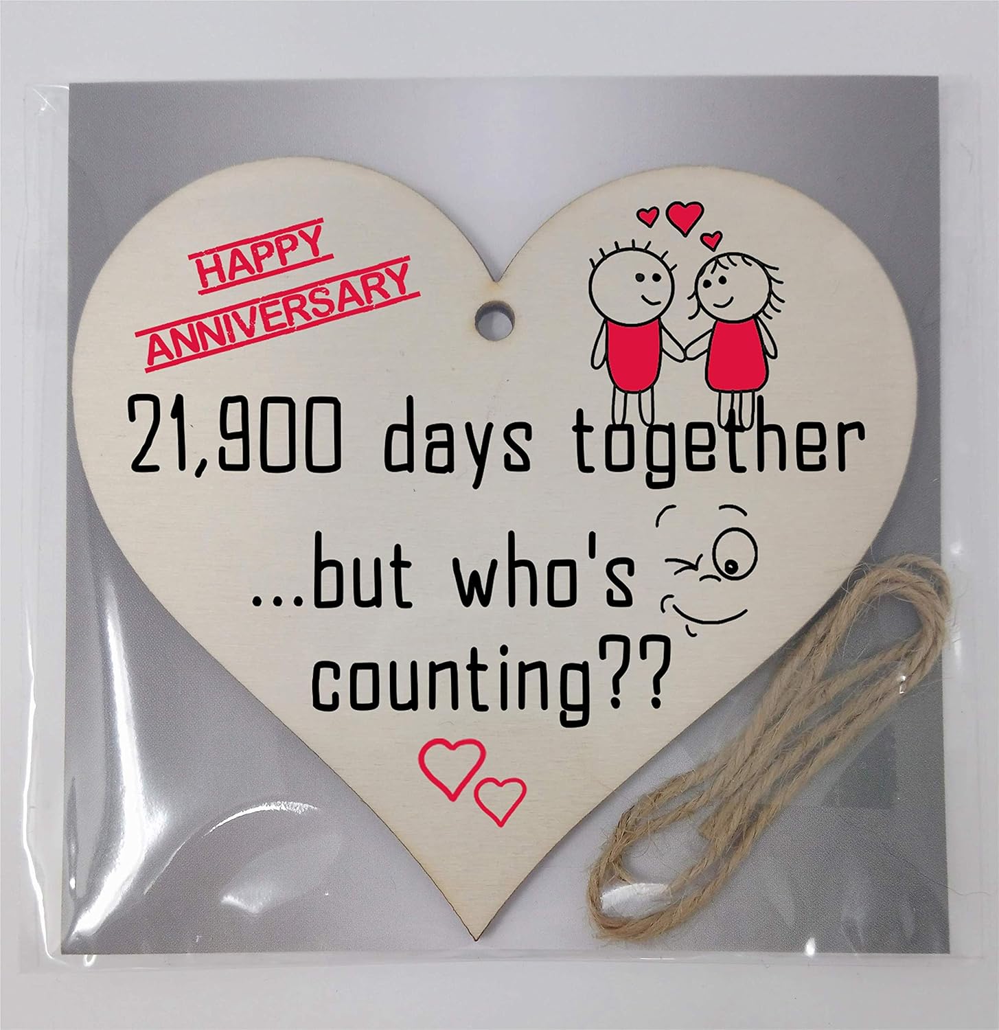 Handmade Wooden Hanging Heart Plaque Gift to Celebrate 60th Wedding Anniversary Husband Wife Someone Special Keepsake - Image 5