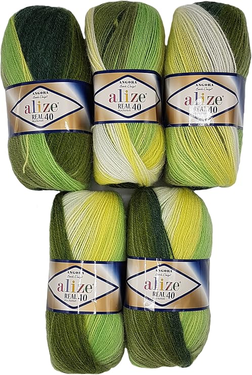 Alize Strickwolle – 5x100g Farbverlaufsgarn, 80% Acryl 20% Wolle, 2750m Gesamtlänge, Farbe Beere-Lila-Beige, Nadeln 3-6