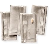 Linen Napkins 20 x 20 inch - 100% Flax Linen Natural Double Hemstitch Dinner Napkins Set of 4 - Cloth Napkin Washable Perfect for Fall, Thanksgiving, Autumn and Winter Decor