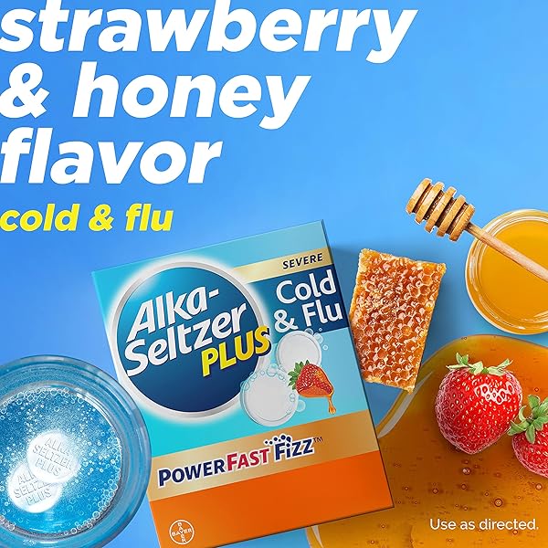 ALKA-SELTZER PLUS POWERFAST FIZZ, SEVERE COLD & FLU MEDICINE, STRAWBERRY HONEY EFFERVESCENT TABLETS, 20CT
