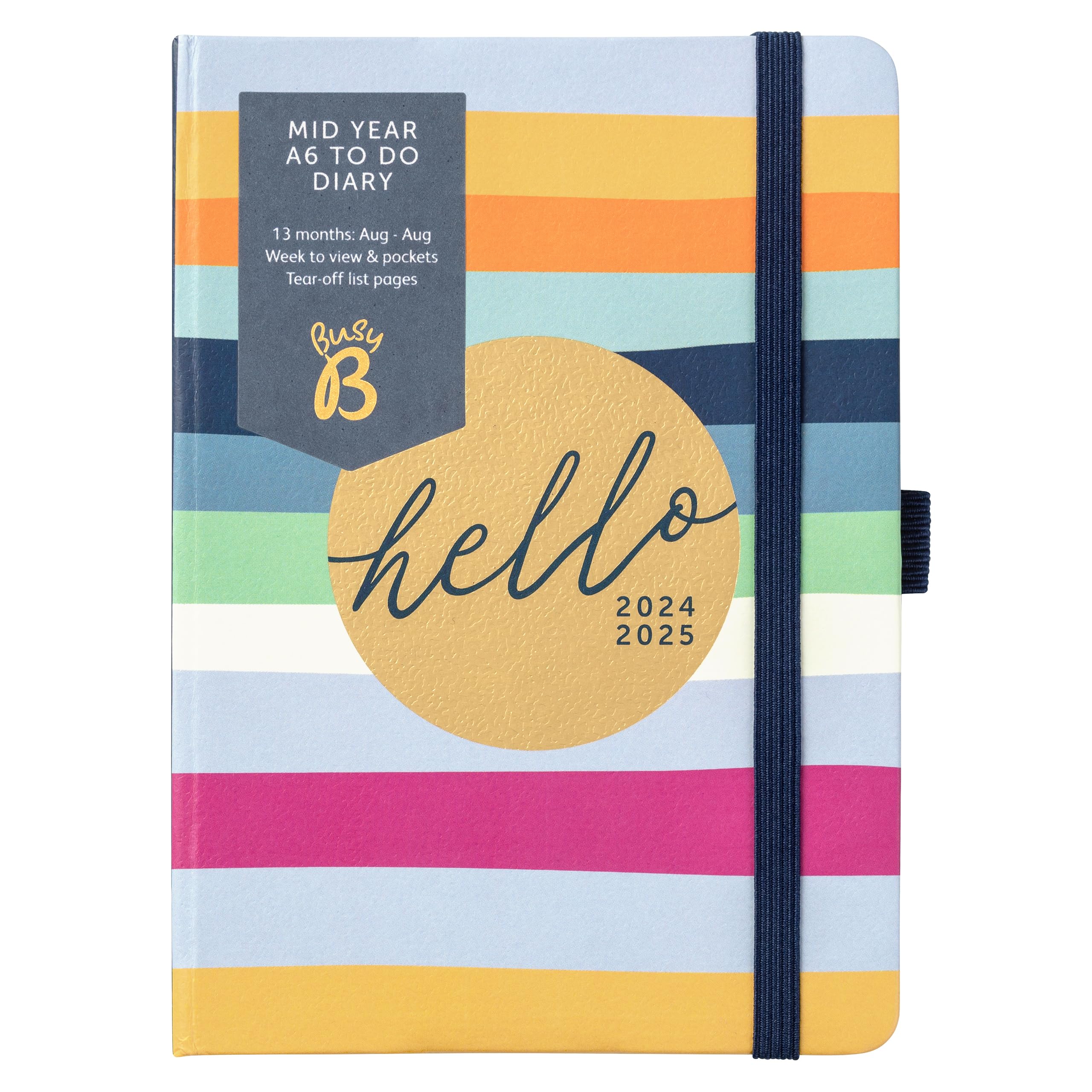 Busy B Mid Year A6 To Do Diary August 2024 - August 2025 - Stripe Week to View A6 Diary with Notes, Pen Holder and Tear-Out Lists — image 1