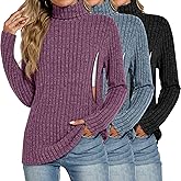 Velvelhall 3 Pack Women Turtleneck Nursing Tops, Breastfeeding Maternity Shirts Long Sleeve Ribbed Sweaters with Hidden Zips