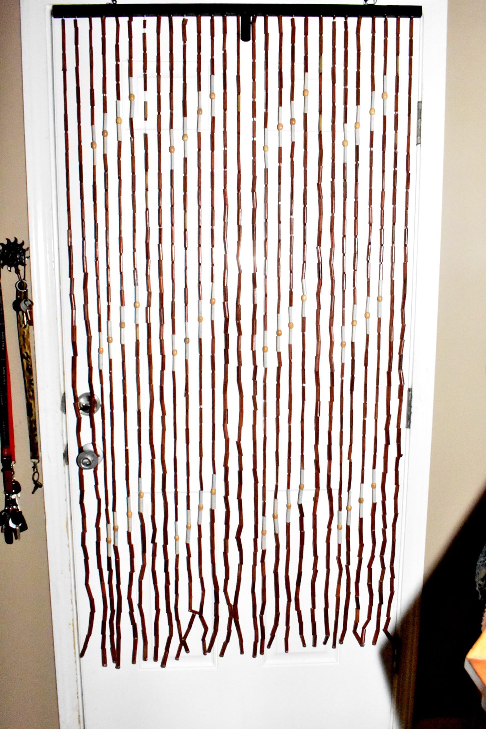 New 68" Natural Bamboo & Wooden Beaded Stripe Pattern Door Curtain Beads 27 strands