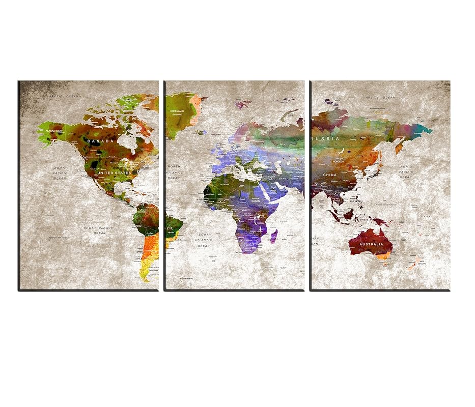 Amazon.com: Extra Large Wall Art World Map Push Pin Canvas Print For