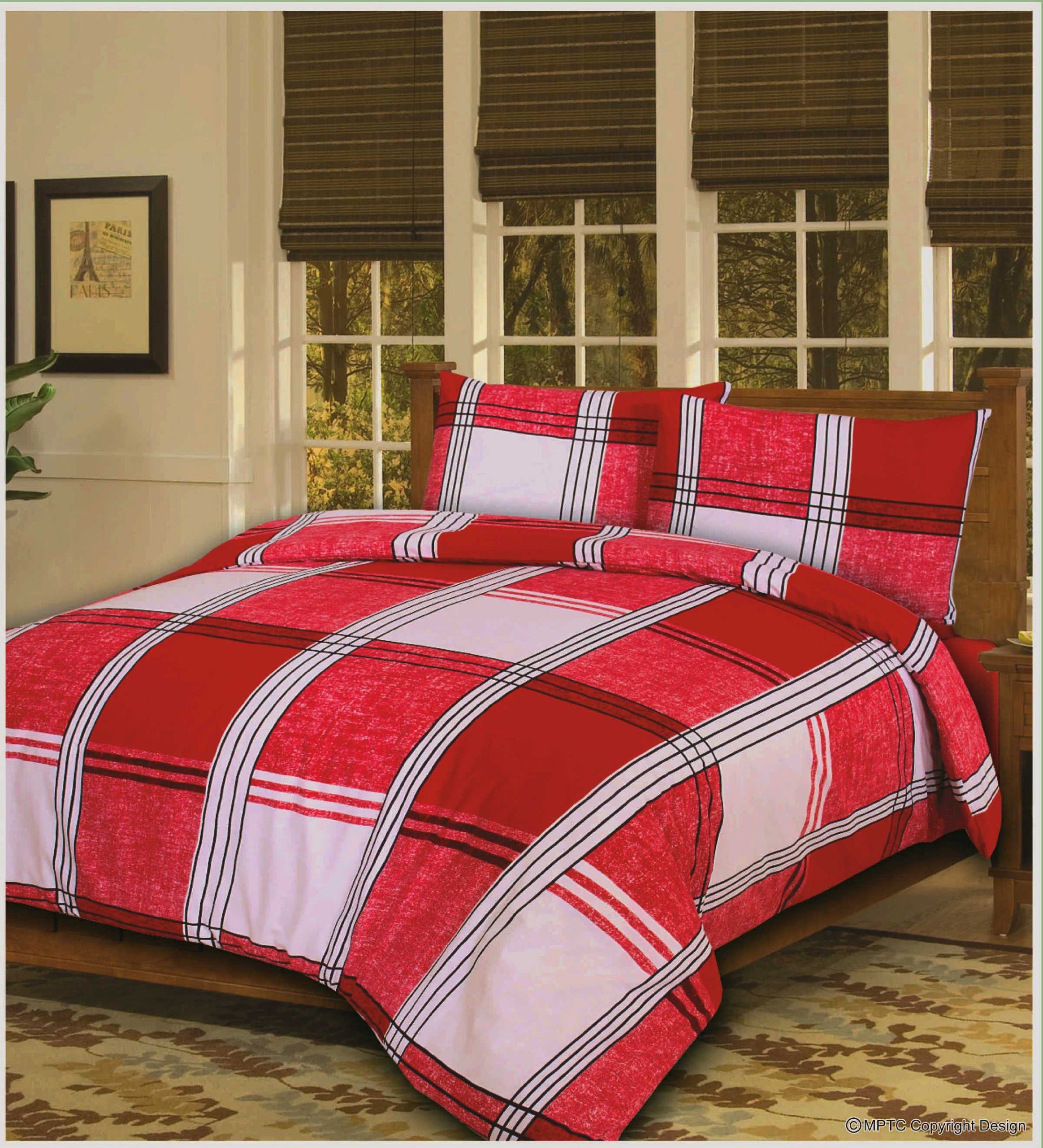 Designer Bedding Set Printed Floral/Stripes Quilt Cover Bed Set With Pillow Cases Huge Sale Whilst Stocks Last (Double Bed, Hamilton Red)