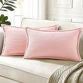 decorUhome Spring Valentines Corduroy Pink Throw Pillow Covers 12x20 Set of 2 Decorative Soft Boho Farmhouse Lumbar Couch Pillow Covers for Living Room Bed Sofa Broadside Striped Pillow Cases