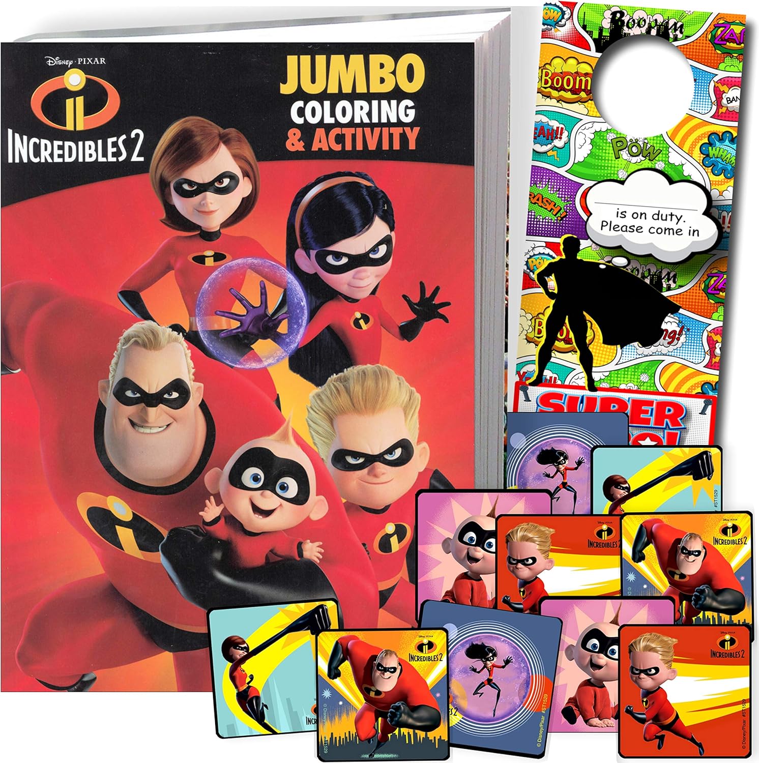 Disney Incredibles 2 Coloring Book Set with Incredibles Stickers and Superhero Door Hanger