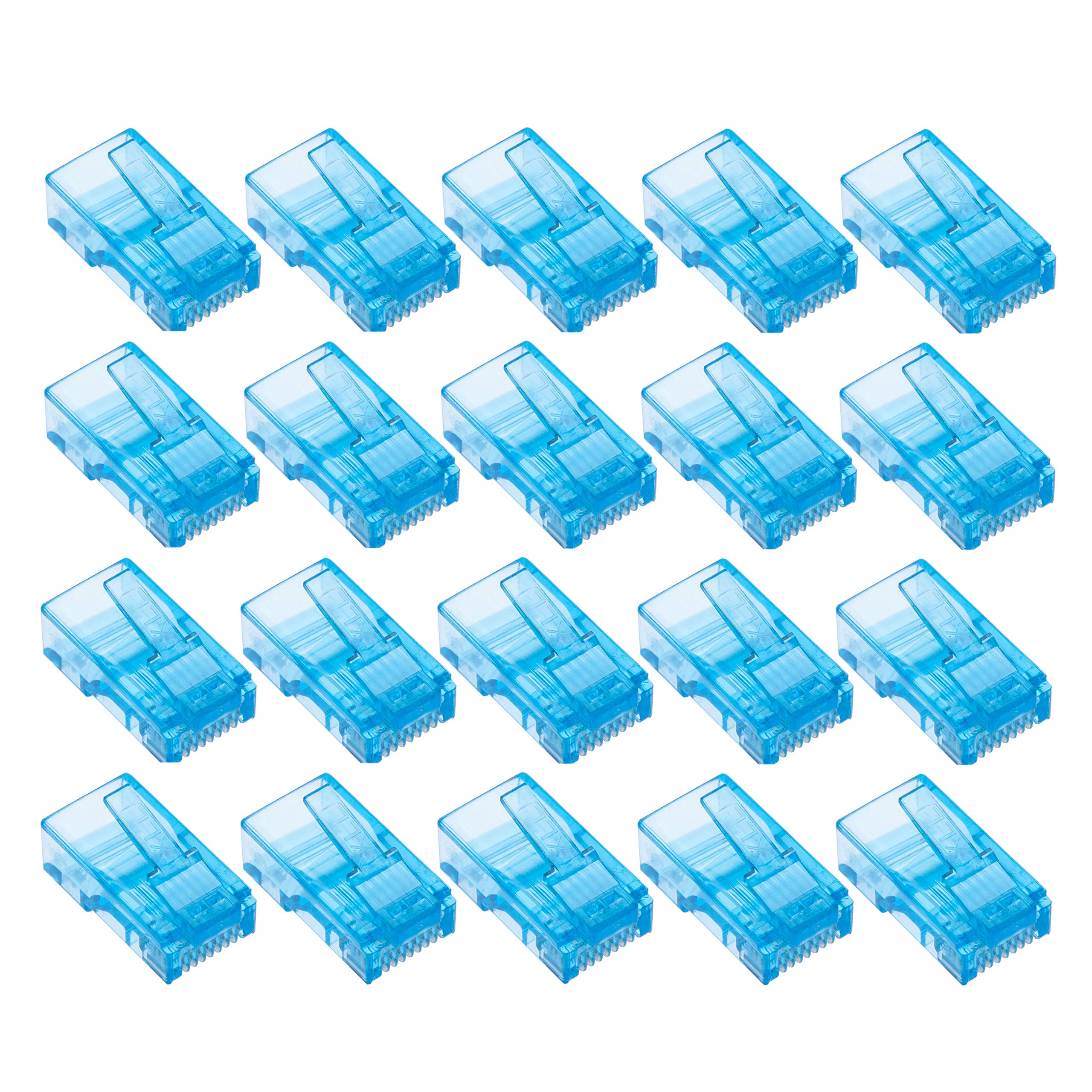 Keple RJ45 Connectors Ethernet Connector Crimp Modulator Gold Plated Plastic Head Ends | RJ45 Plugs for LAN Network for Cat6 Cat6e Cat5 Cat5e Cable | Blue, 20 PCS
