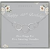 Suavell 5 Circle Necklace Pendant, 50th Birthday Gifts for Women. Sterling Silver Chain Necklace, Minimalist Jewelry, Dainty. Daughter Gift from Mom, Gifts for Women Turning 50