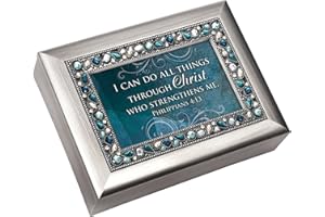 Can Do All Things Through Christ Brushed Silvertone Jewelry Music Box Plays Amazing Grace