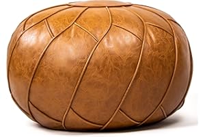 Moderner Faux Leather Pouf Unstuffed Ottoman Moroccan Footstool, Floor Footrest Cushion, Storage Solution - Natural Brown Color
