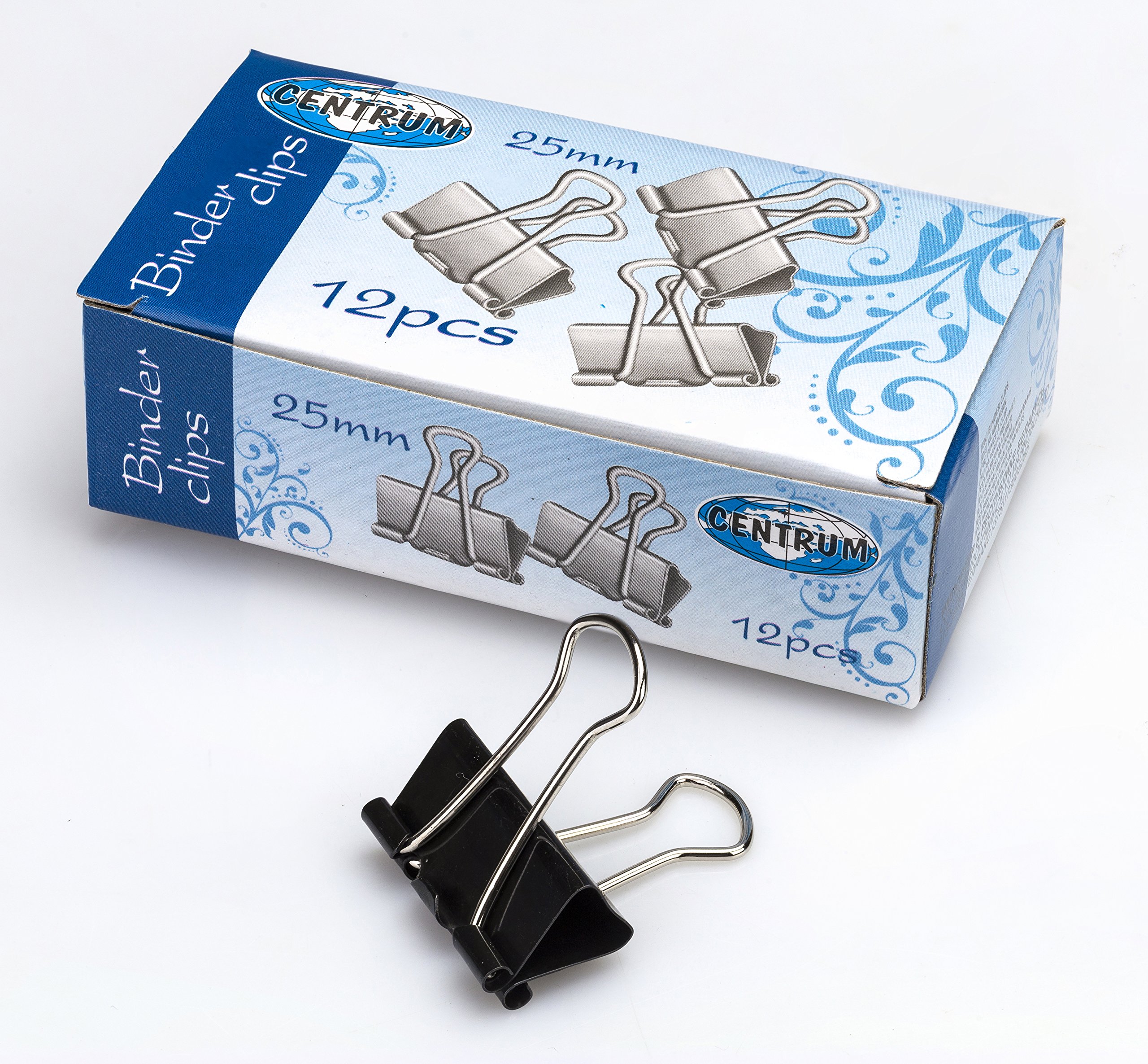 CENTRUM 25 mm Binder Clip - Black/Silver (Pack of 12)