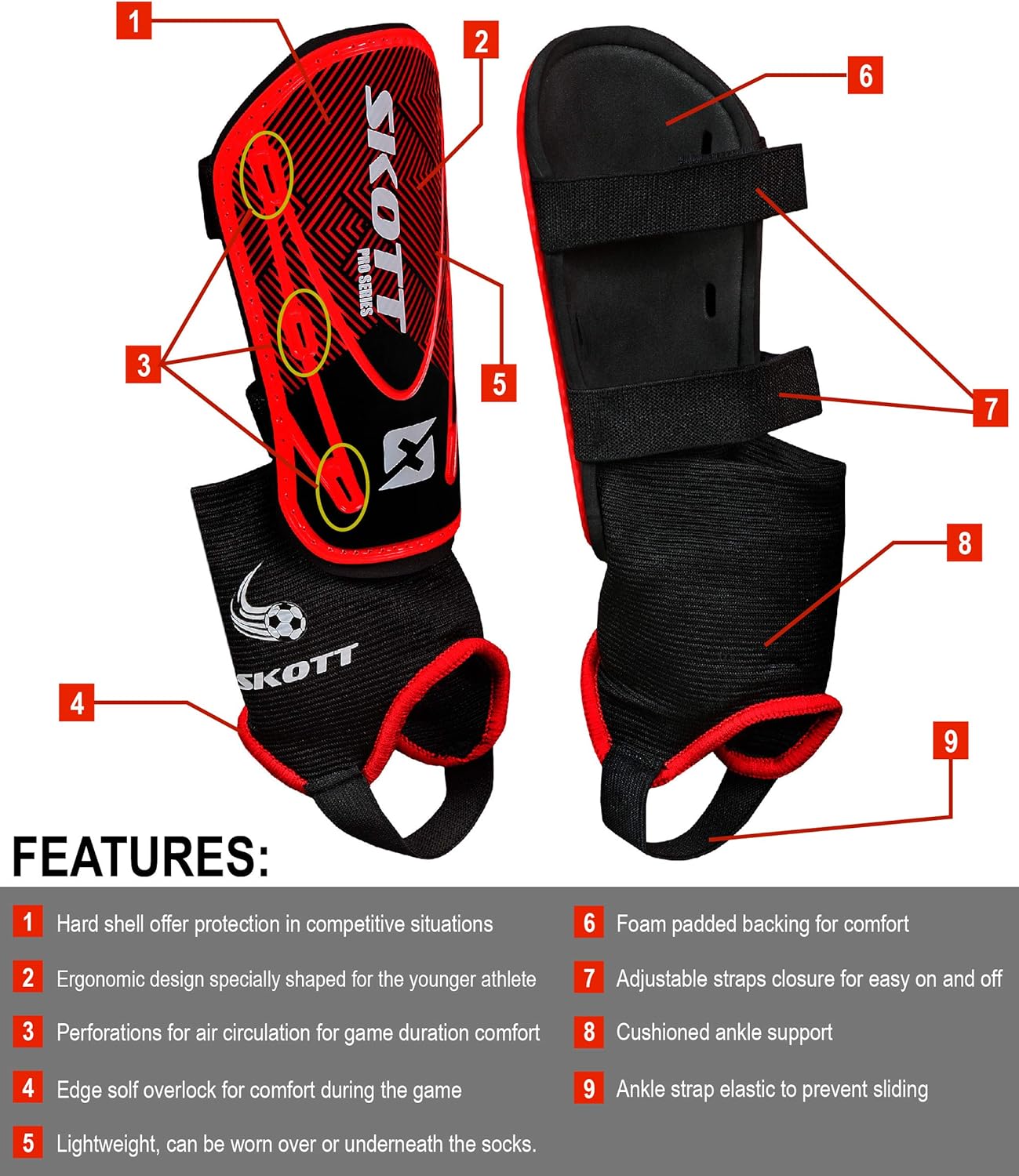 skott Soccer Shin Guards for Great Protection - Shin Guards Soccer for Youth with or Without Sock Option - Field Hockey & Soccer Kids Shin Guards - Lightweight Shin Pads Pair with Unisex Design : Sports & Outdoors