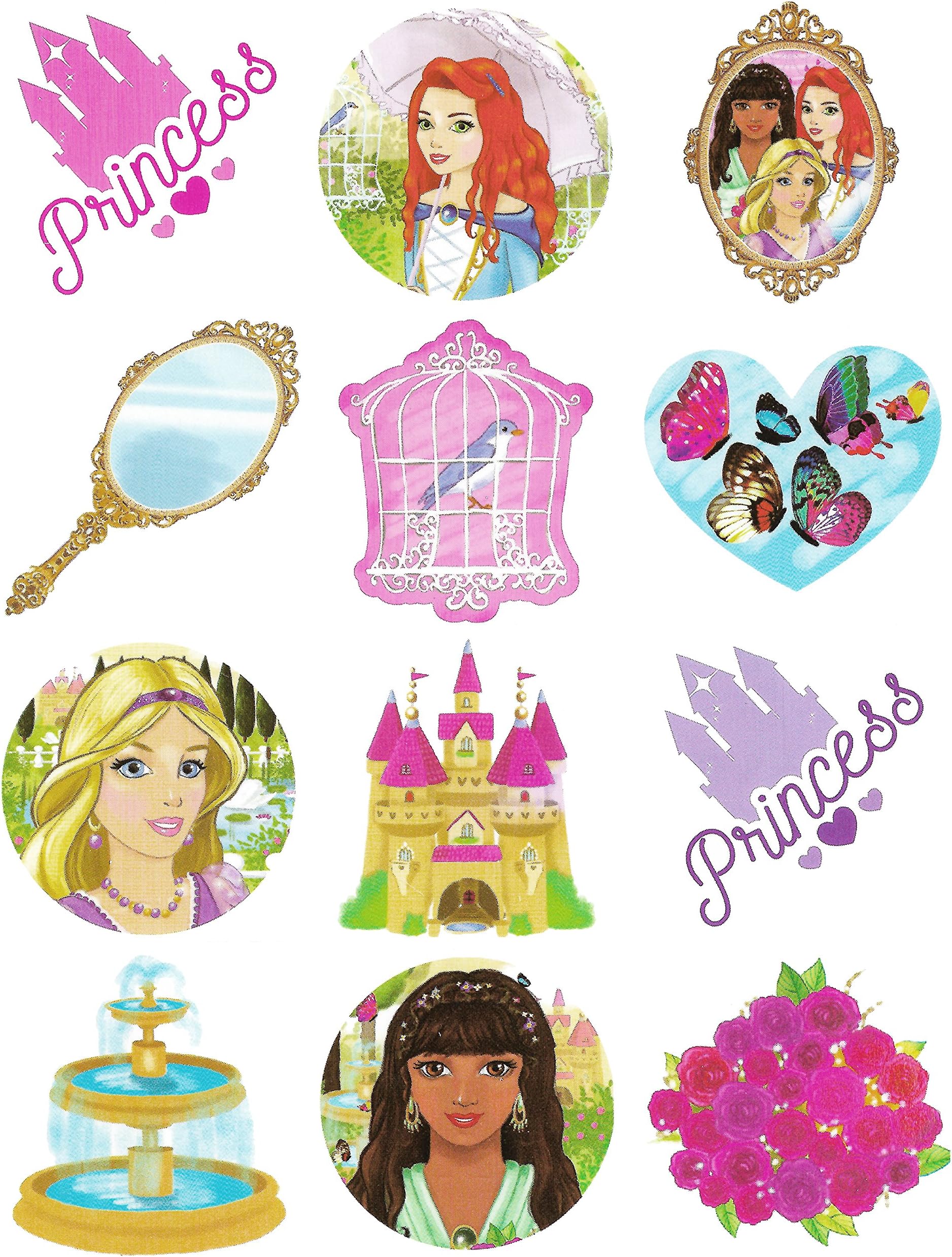 HENBRANDT120x Mini Princess Temporary Tattoos for Children 12pc Fairy Tale Fantasy Kids Party Bag Favours Loot Bag Fillers Lucky Dip Fantasy Magic Party Favours for Girls and Boys