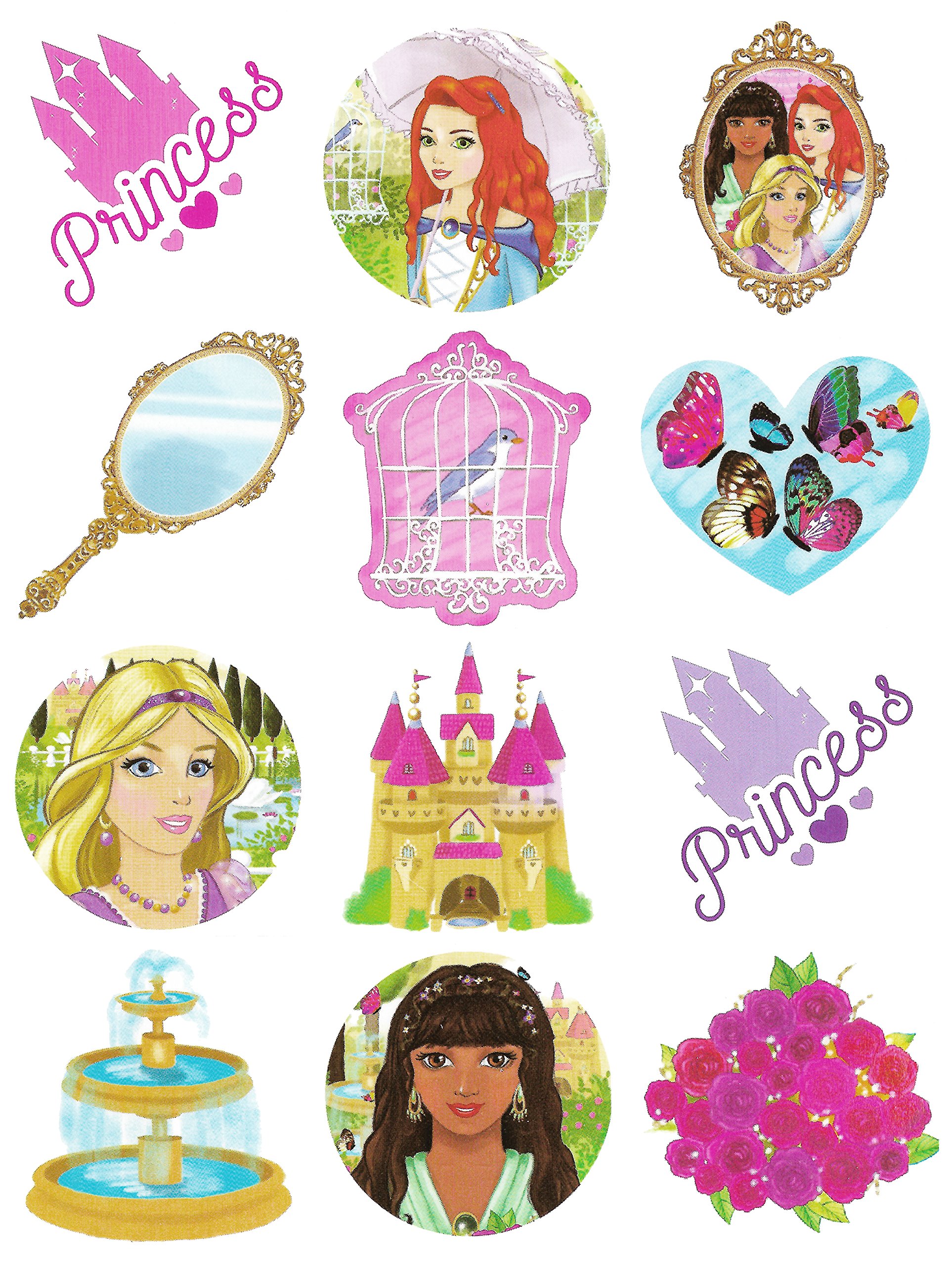 HENBRANDT120x Mini Princess Temporary Tattoos for Children 12pc Fairy Tale Fantasy Kids Party Bag Favours Loot Bag Fillers Lucky Dip Fantasy Magic Party Favours for Girls and Boys