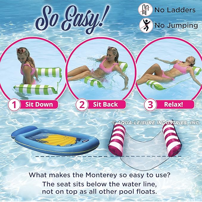 Aqua Monterey 4 In 1 Multi Purpose Inflatable Hammock Saddle Lounge Chair Hammock Drifter Portable Pool Float Pinkwhite Stripe
