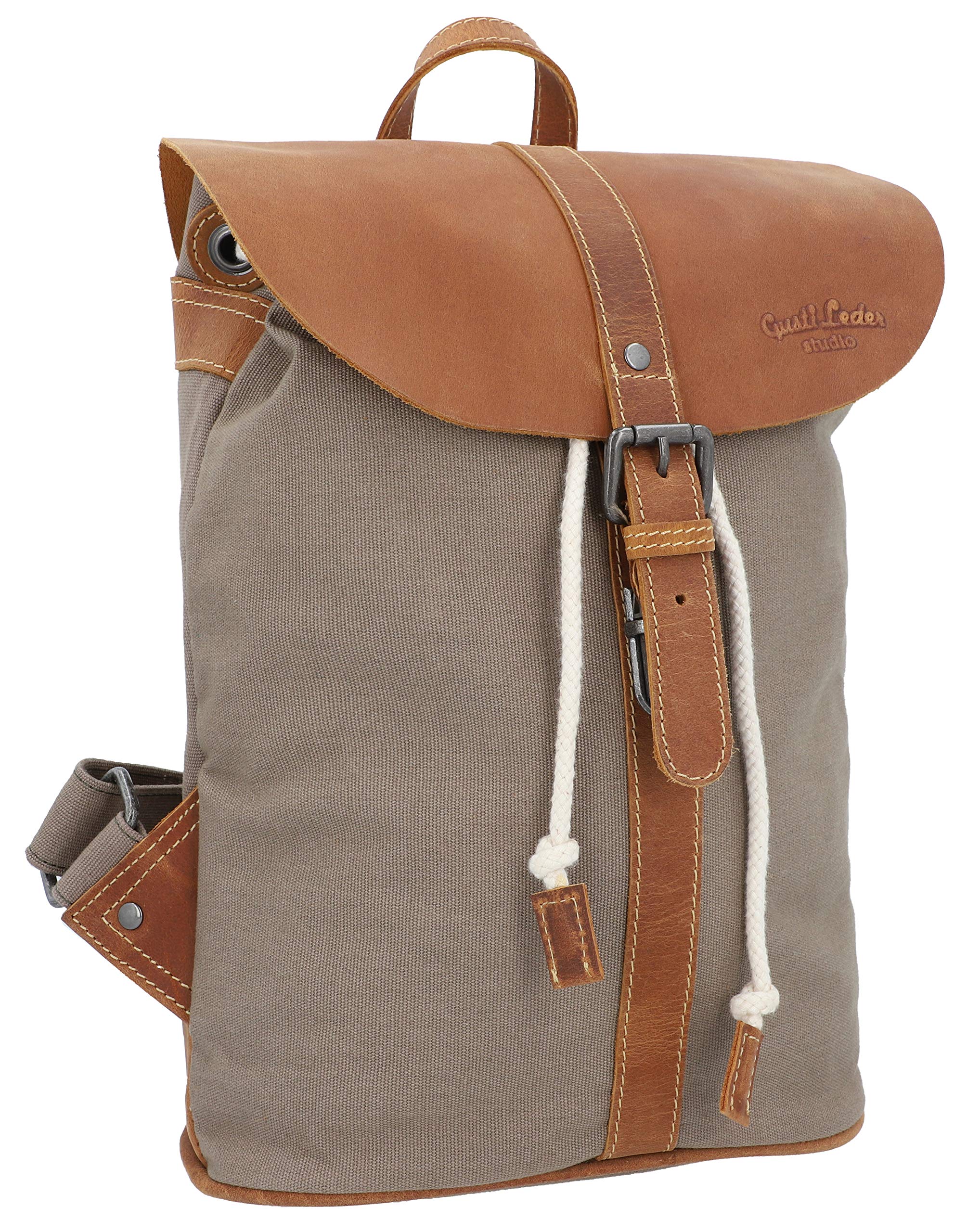 Gusti Backpack Leather - Paula Daypack Fabric Leather Backpack Snap Lock (Khaki Brown, Dark Blue) Women/Men 11L