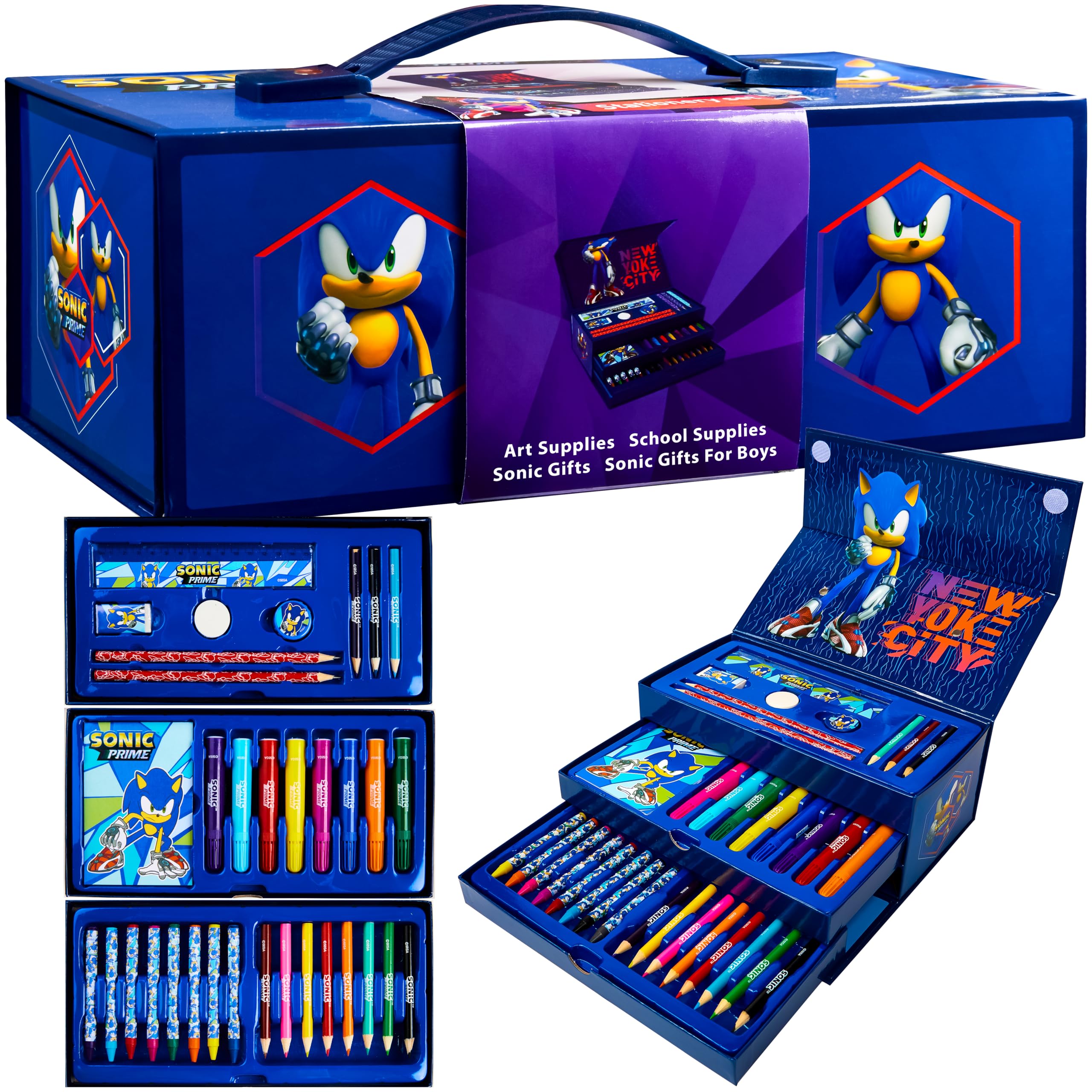 Sonic The Hedgehog Arts & Crafts Set for Kids, 34 Pcs Colouring & Art Supplies, Crayons Pencils Notepad & Accessories, Stationary Supplies for Kids