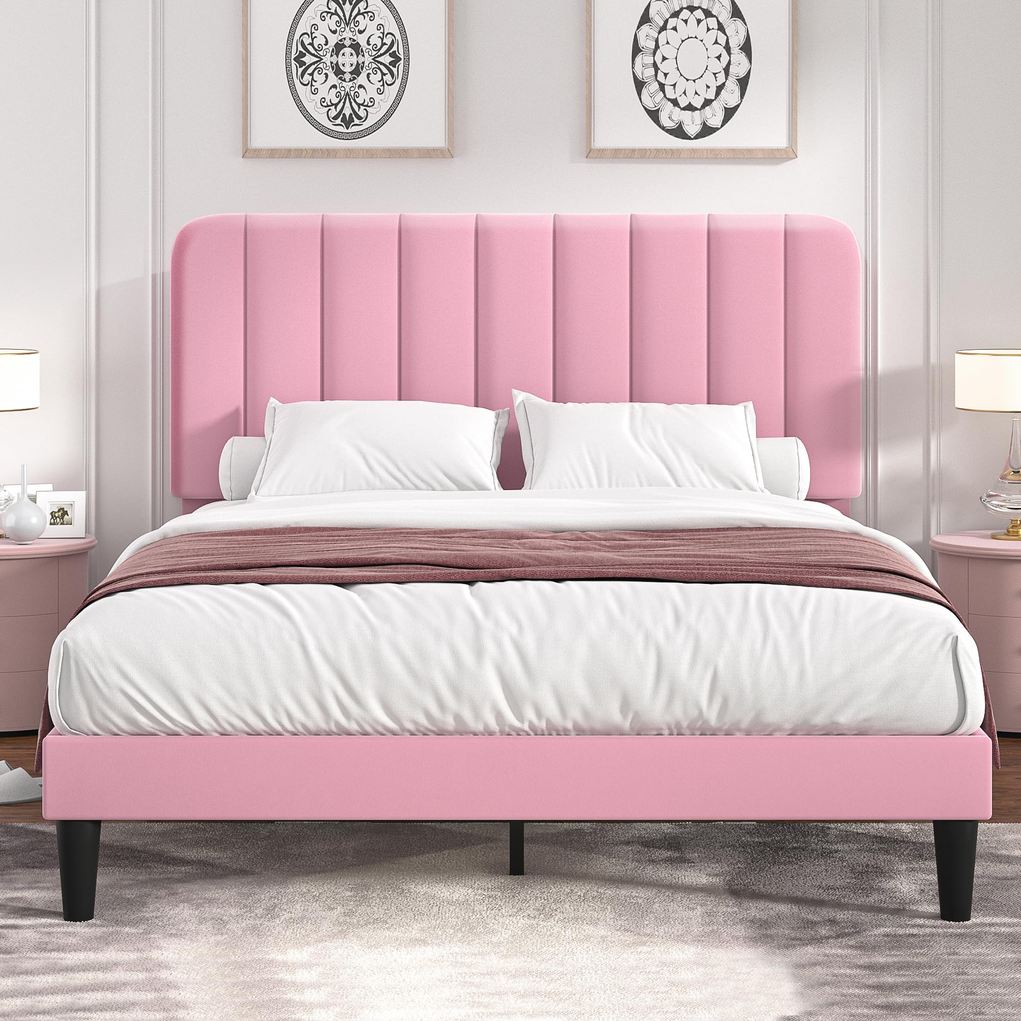 VECELO Queen Size Bed Frame with Upholstered