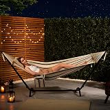 VonHaus Hammock with Stand Freestanding 1 Person Polycotton Blue White view 3