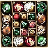 DecorbyHannah Gingerbread Christmas Ornaments Set, 21ct Red Green Gold Ornaments for Christmas Tree, Shatterproof Plastic Decorative Hanging Ball Bulk Decorations for Xmas Holiday Indoor Party Decor