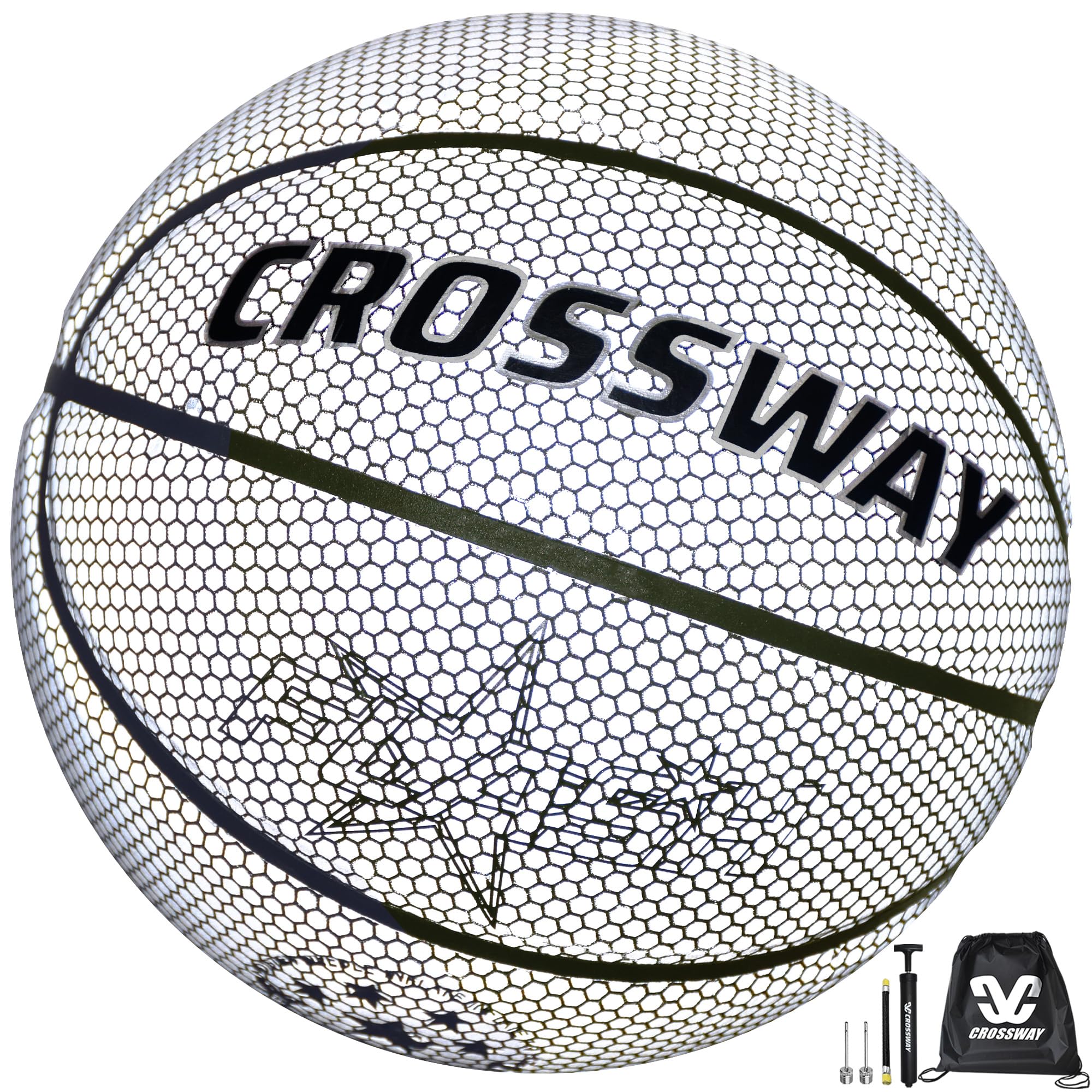 MAIBOLE Holographic Glowing Reflective Basketball, Luminous Flashing Basketball Official Size 7 for Night Training Sports White