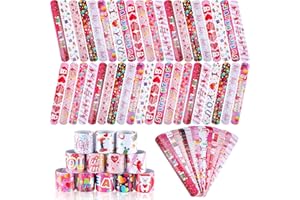 Civaner 48 Pcs Valentines Day Slap Bracelets Wristbands, Toys for Valentines Day Party Supplies, Gifts for Kids Students Teens Adults Birthday Giveaways, and Game Prizes, Kids School Supplies