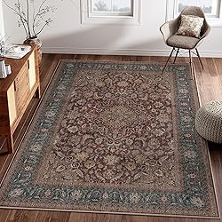WondRg 5x7 Washable Rust Vintage Area Rug for