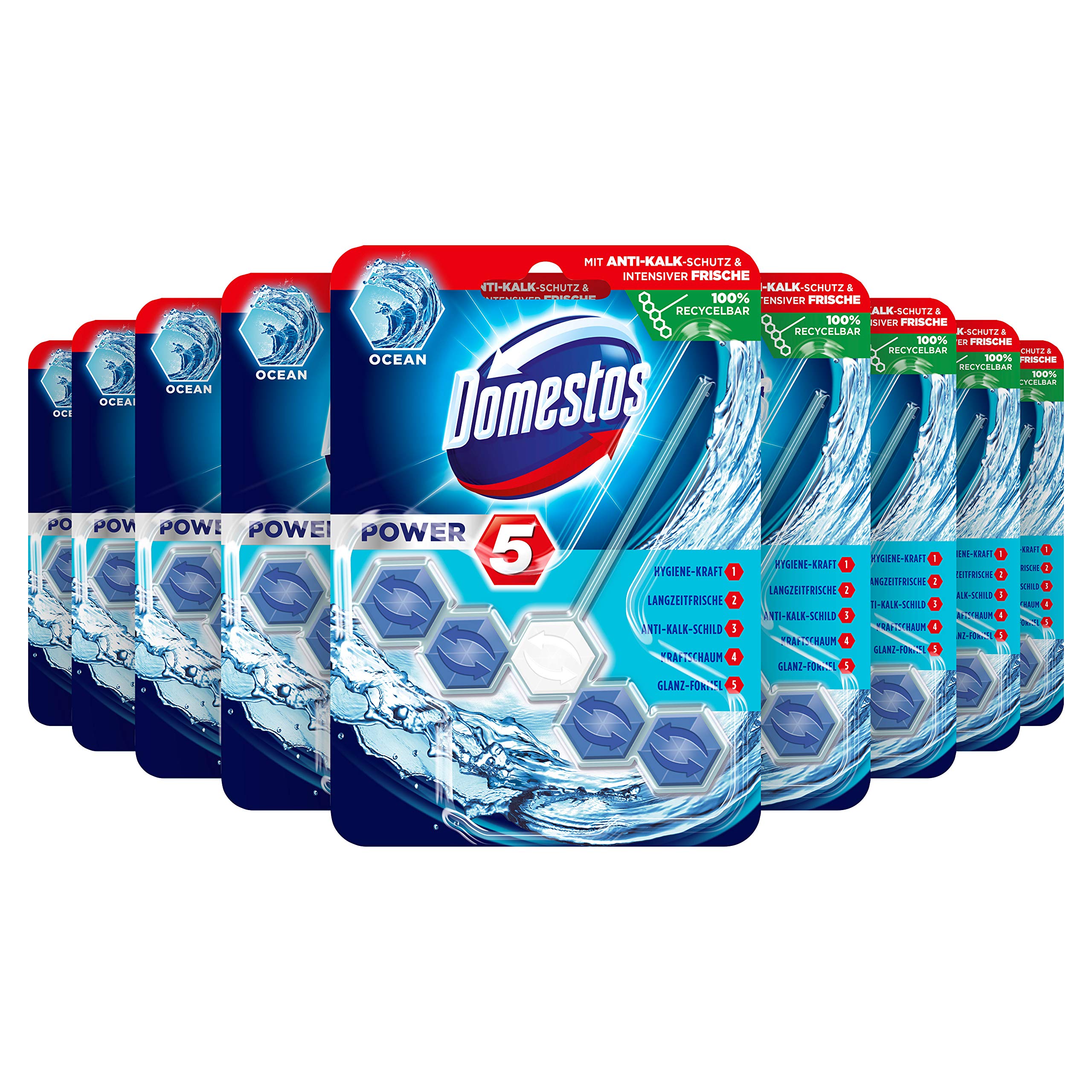Domestos Power 5 Ocean Toilet Rim Blocks, Pack of 9