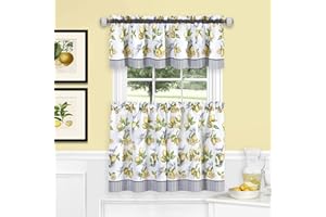 ACHIM HOME FURNISHINGS Light Filtering Window Curtain, Printed Tier & Valance Set - 58 Inch Length, 36 Inch Width - Lemon Drop (Yellow), Machine Washable Drape for Kitchen, Bedroom, Living, & Dining Room by Achim Home Decor