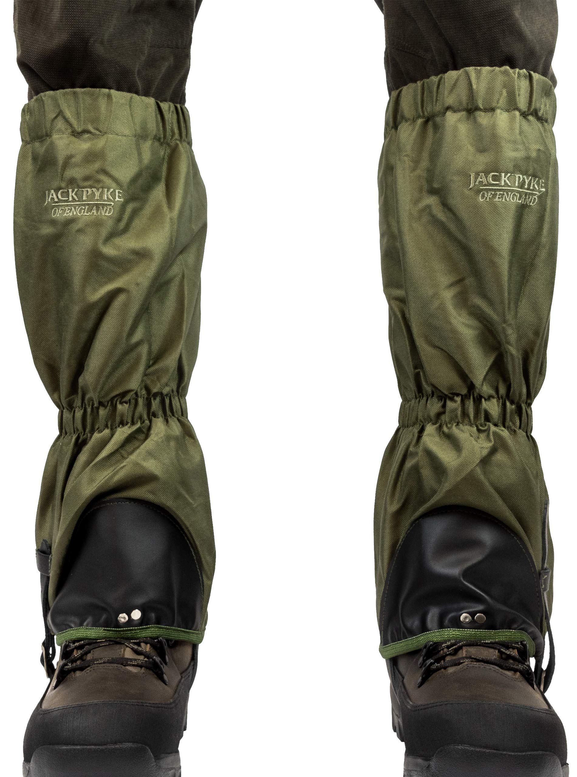 JACK PYKE Waterproof Leg Gaiters for Men - Tear-Resistant Oxford Polyester, Adjustable Buckle & Under-Boot Wire, Full-Length Zip, Protects Against Mud & Water for Hiking, Beating, Hunting - Green