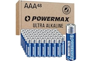 Powermax 48-Count Triple AAA Batteries, Ultra Long Lasting Alkaline Battery for Home and Office, 10-Year Shelf Life, Reclosab