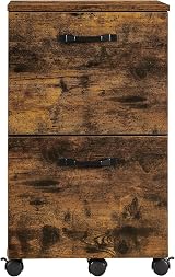 VASAGLE Office Cabinet on Wheels with 2 Drawers Rustic Brown Black view 8