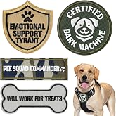 4 Pcs Funny Patches for Dog Harness Removable Tactical Morale Sew on Embroidered Applique with Hook and Loop Military Style Badge Emblem for Service Dog Pet Puppy Doggie Animals Vest Collars Leashes