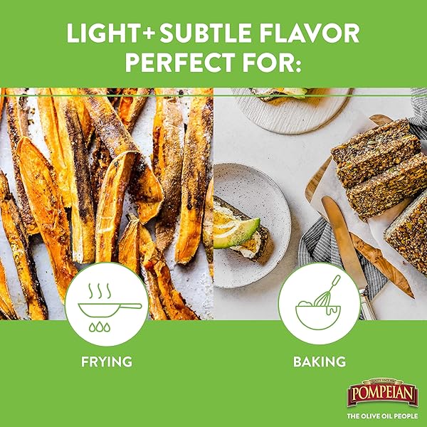 POMPEIAN LIGHT TASTE OLIVE OIL, LIGHT, SUBTLE FLAVOR, PERFECT FOR FRYING & BAKING, NATURALLY GLUTEN FREE, NON-ALLERGENIC, NON-GMO, 32 FL. OZ.