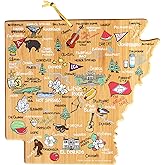 Totally Bamboo Arkansas State Shaped Cutting Board and Charcuterie Serving Platter with Artwork by Fish Kiss, Includes Hang Tie for Wall Display