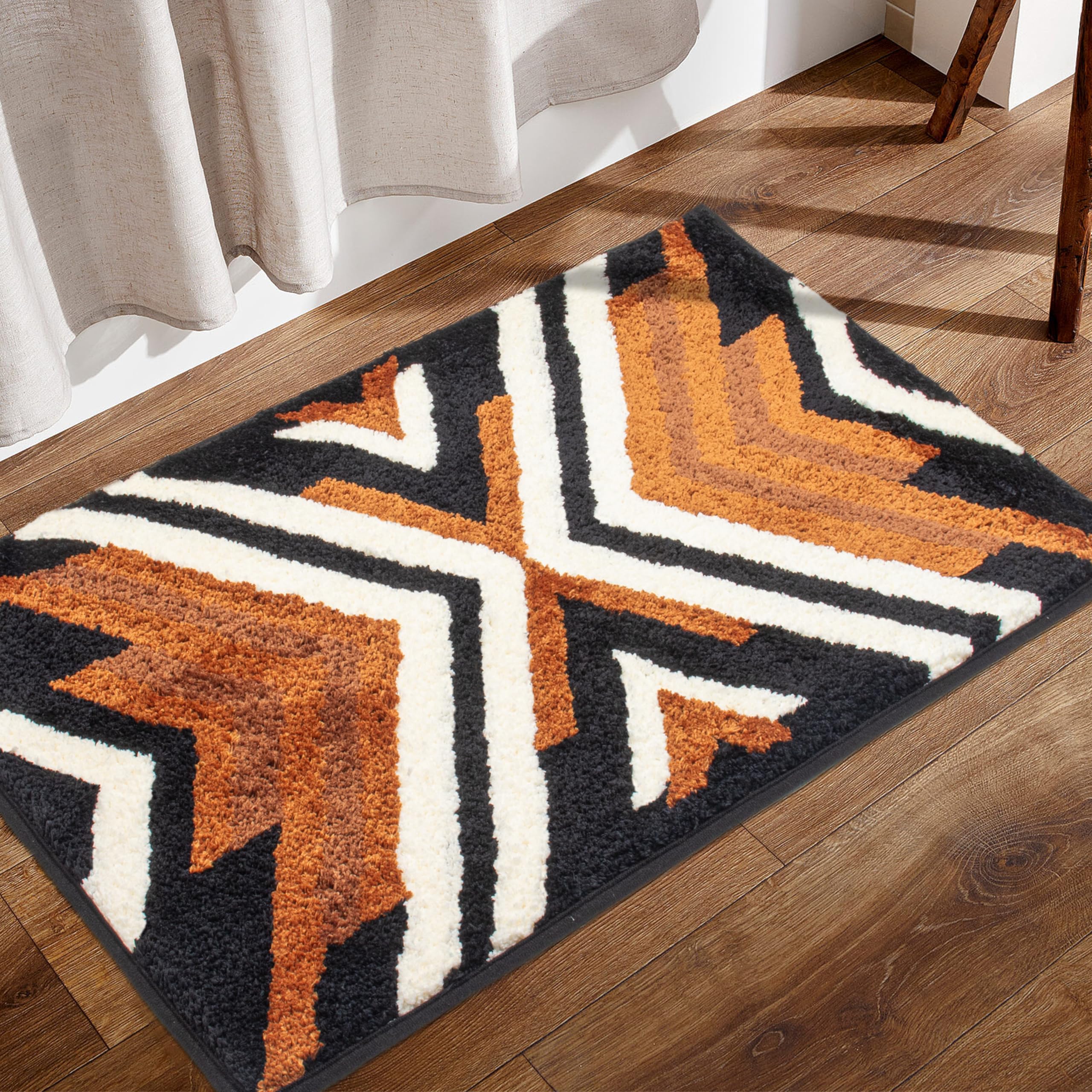 Photo 1 of AevitasX Boho Small Bathroom Rugs Non-Slip Absorbent Bath Mat Soft Plush Western Decor Farmhouse Bathmats for Bathroom, Aztec Rug 16 x 24 Inch, Brown & Black Machine Washable