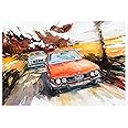 MINSEOK Watercolor Car Posters Room Decor - Premium A2 Art Old Print Pictures, Perfect Car Wall Art Gift - Yellow Scenery Orange Vintage Old Cars